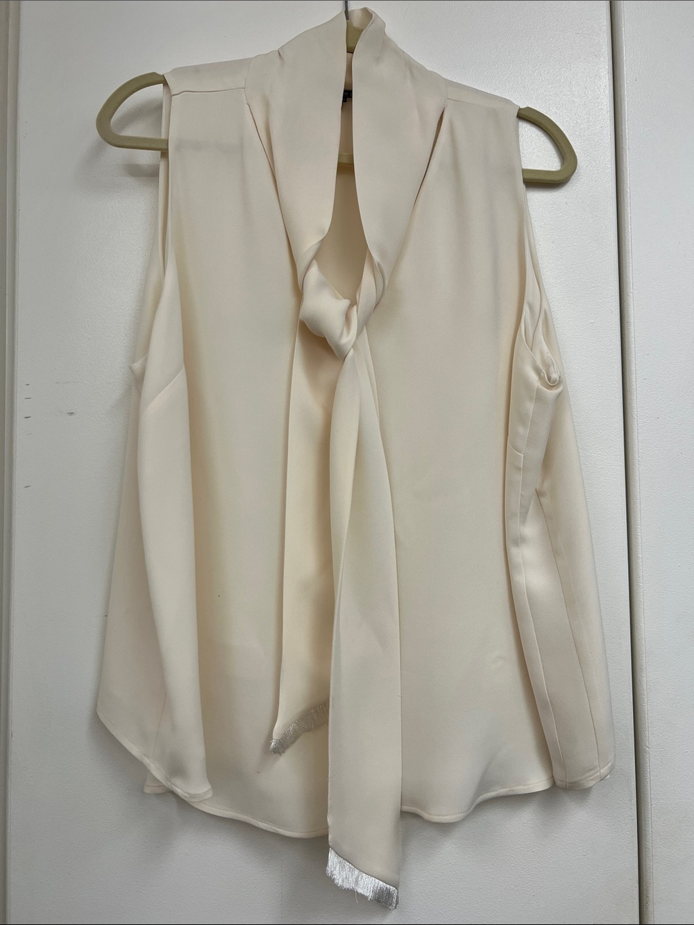 Lafayette 148 New York Cream Ivory White Sleeveless Tie-Neck Blouse Work Shirt